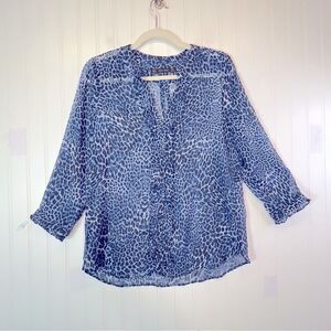 Zara M Blue cheetah animal print Blouse